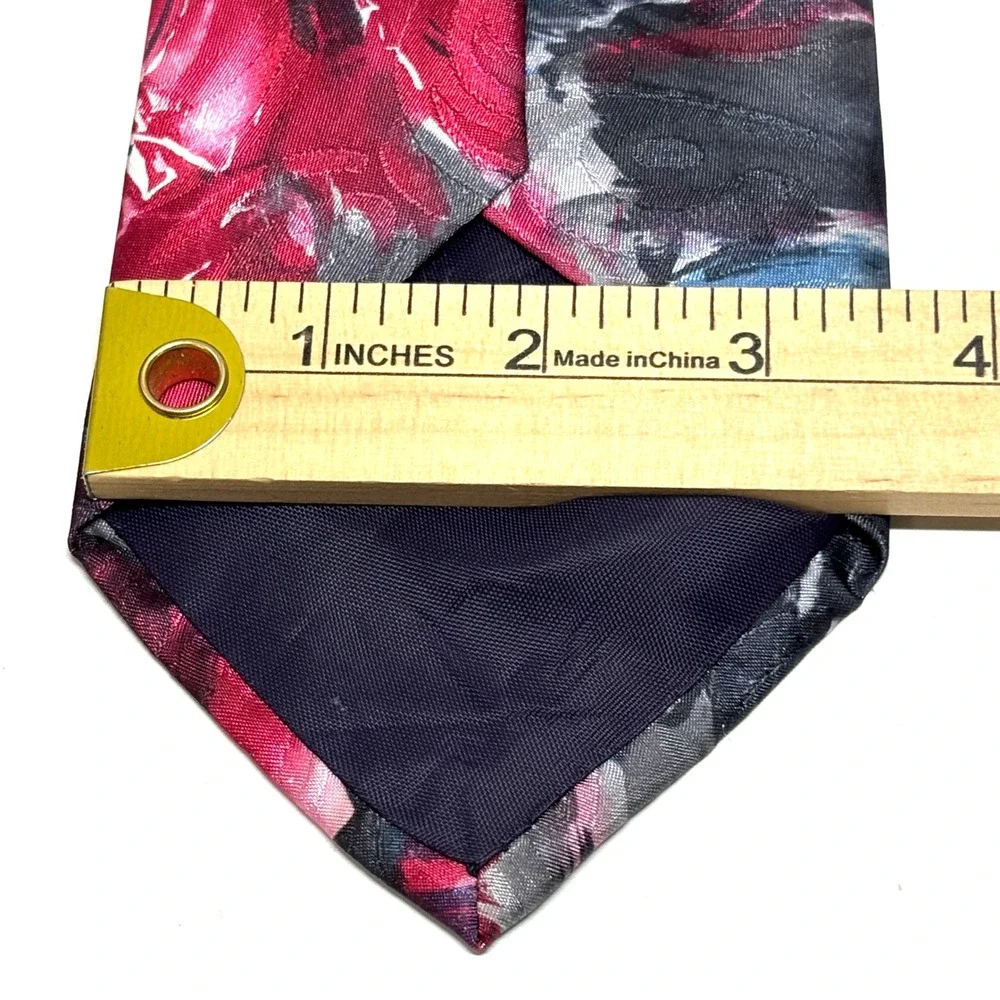 Manhattan‎ Necktie Mens OS Blue Pink Floral Made in USA Wide Silk Artsy Look